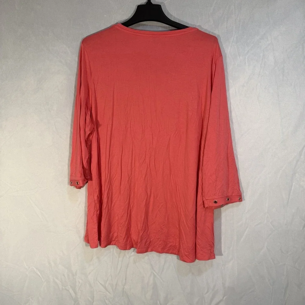 carmen marc valvo Tunic Studded Blouse Pink 3X Rayon NEW Summer Top Comfort Soft - Picture 3 of 8